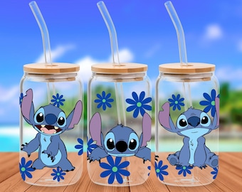 Libbey Wrap Stitch Glitter 16oz Libbey glasburk png design för sublimering Ohana Vibes digital nedladdning png