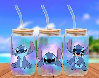 Libbey Wrap Stitch Glitter 16oz Libbey glasburk png design för sublimering Ohana Vibes digital nedladdning png