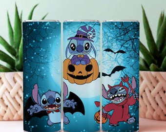 Copo Stitch Lilo Halloween Tumbler Wrap 20oz Copo fino de desenho animado Halloween Tumbler Stitch Spooky Vibes Tumbler Wrap PNG Download