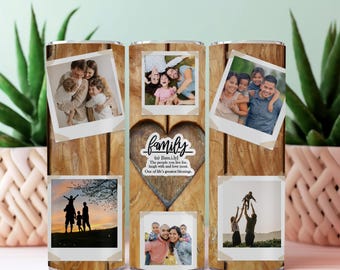 Family Photo Frame Collage Tumbler Wrap Template Collage 20oz Skinny Tumbler Png Sublimation Seamless Tumblerwrap white wooden background