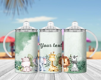 Sippy Cup Wrap Safari Animals 12oz straight sublimation sippy cup Sublimation PNG Elephant Zebra Instant Download Tumbler Template