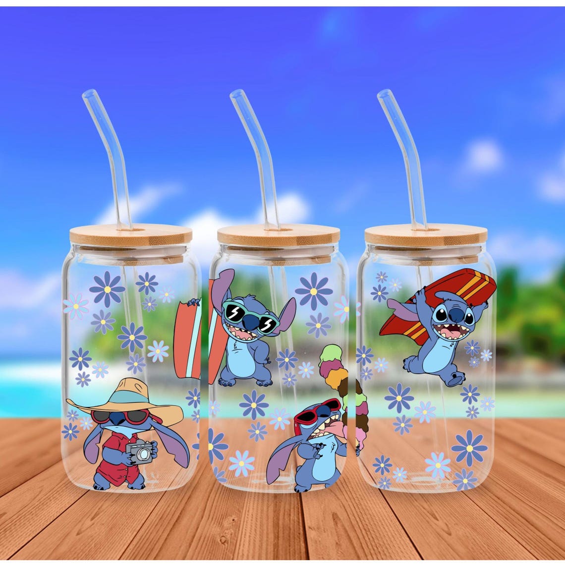 Libbey Wrap Stitch Daisy Summer 16oz Libbey Glass Can Png Design for ...
