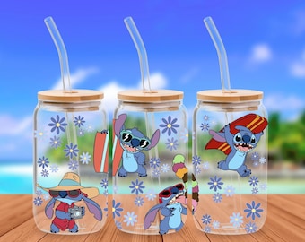 Libbey Wrap Stitch Daisy Summer 16oz Libbey glasburk png design för sublimering Ohana Vibes digital nedladdning png