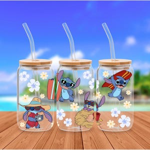 Libbey Wrap Stitch Daisy Summer 16oz Libbey Glass Can Png Design per sublimazione Ohana Vibes Download digitale Png