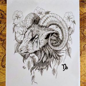 Stampa digitale su carta opaca, stile tatuaggio Capricorno