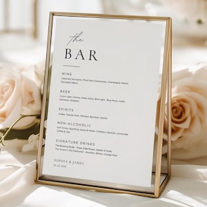 Wedding Bar Menu Sign | Editable Canva Template | Minimalist Bar Menu Sign | Elegant Wedding Drinks Menu | Signature Drink Sign | #SC