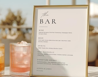 Menu baru weselnego | Edytowalny szablon Canva | Minimalistyczny znak menu baru | Eleganckie menu drinków weselnych | Znak drinków | #SC