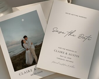 Save The Date with Photo Template | Editable Canva Template | Elegant Wedding Photo Card | Wedding Announcement | Minimalist Style