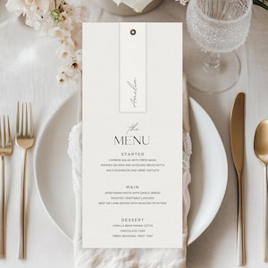 Ensemble de modèles pour menu de mariage et marque-place | Modèle de toile modifiable | Étiquette minimaliste pour carte de visite | Marque-places de mariage pour le menu | Menu de la réception