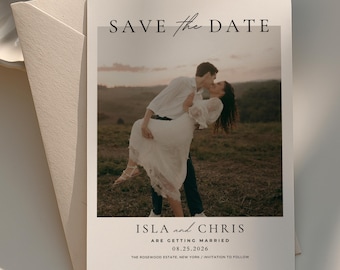 Save The Date Photo Template | Editable Canva Template | Minimalistic & Elegant Wedding Card | Save The Date Announcement | Instant Download