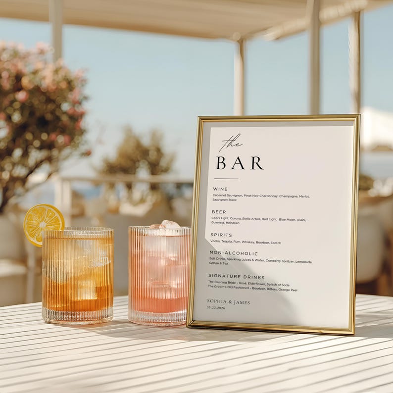 Wedding Bar Menu Sign | Editable Canva Template | Minimalist Bar Menu Sign | Elegant Wedding Drinks Menu | Signature Drink Sign | #SC image 1