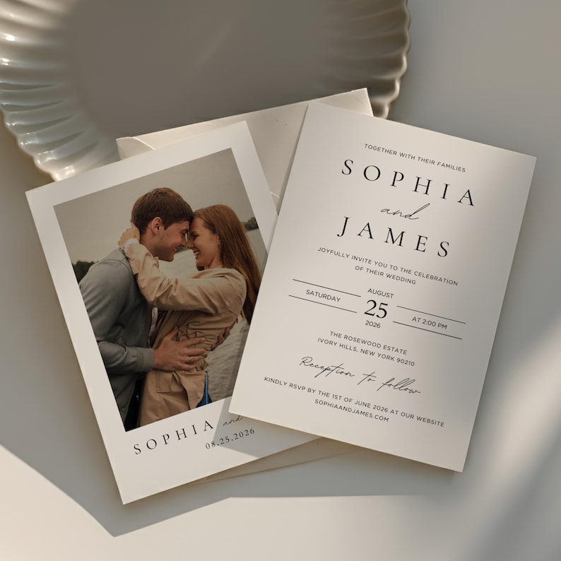 Minimalist Wedding Invitation Template | Editable Canva Template | Wedding Invite Download, Invitation Template | Photo Wedding Invite | #SC image 1