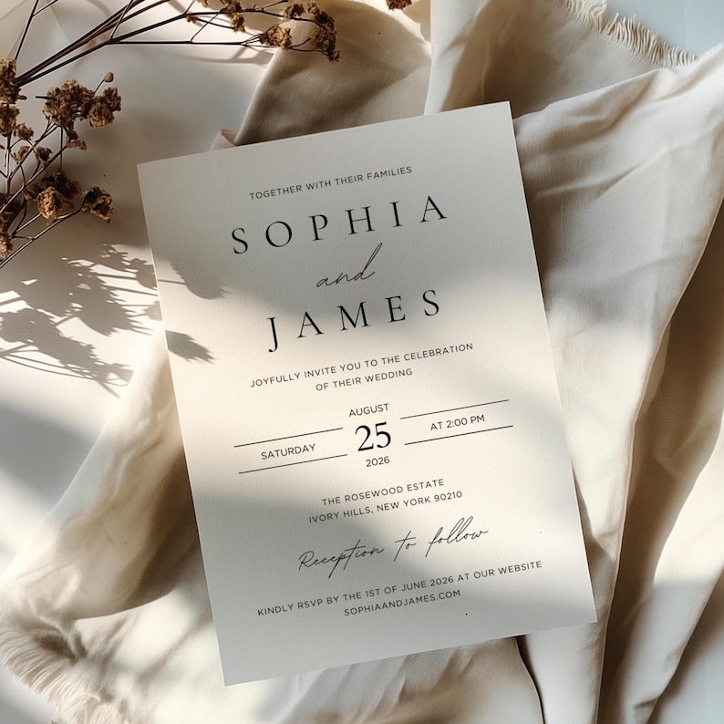 Minimalist Wedding Invitation Template | Editable Canva Template | Wedding Invite Download, Invitation Template | Photo Wedding Invite | #SC image 2