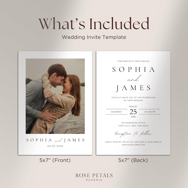 Minimalist Wedding Invitation Template | Editable Canva Template | Wedding Invite Download, Invitation Template | Photo Wedding Invite | #SC image 4