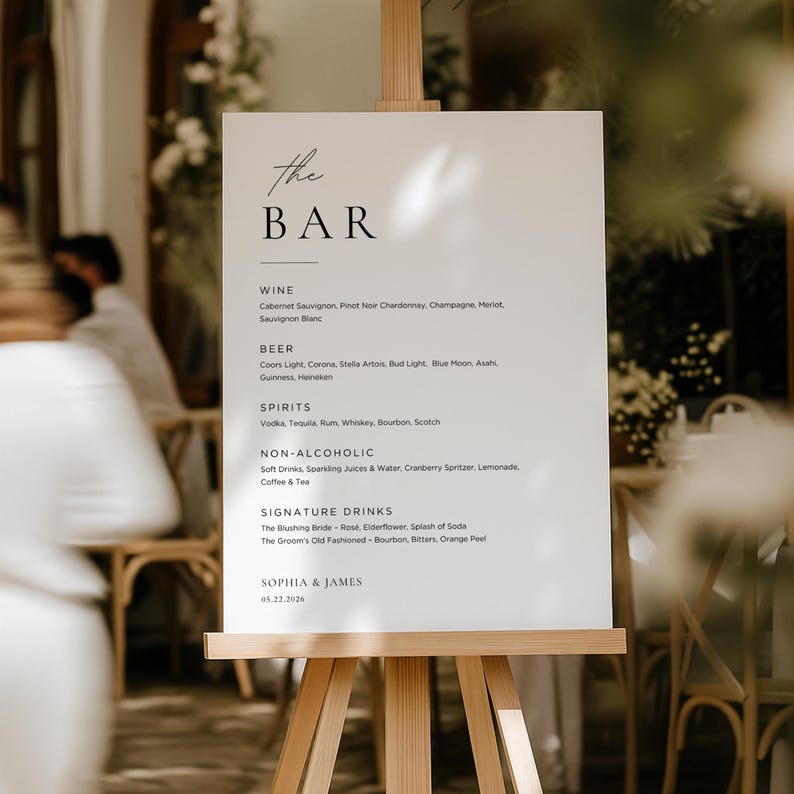 Wedding Bar Menu Sign | Editable Canva Template | Minimalist Bar Menu Sign | Elegant Wedding Drinks Menu | Signature Drink Sign | #SC image 6