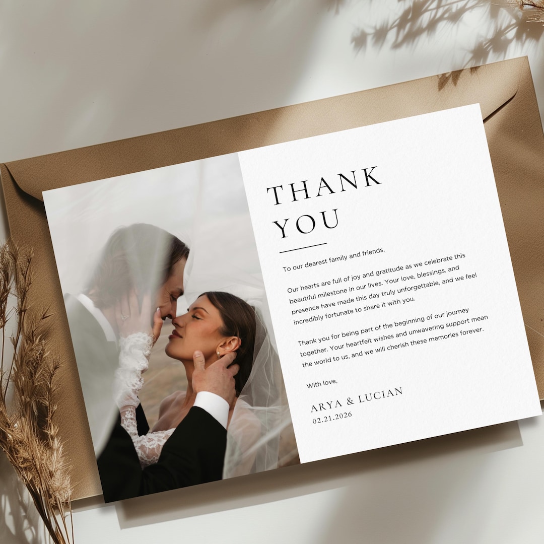 Wedding Thank You Card | Editable Canva Template | Modern Reception ...