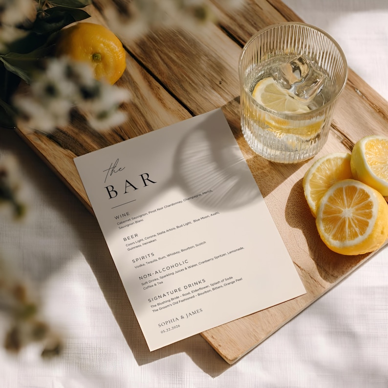 Wedding Bar Menu Sign | Editable Canva Template | Minimalist Bar Menu Sign | Elegant Wedding Drinks Menu | Signature Drink Sign | #SC image 2