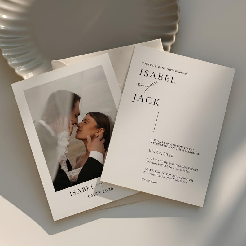 Minimalist Wedding Invitation Template | Editable Canva Template | Wedding Photo Invitation, Wedding Template, Wedding Invite Download | #IC image 1