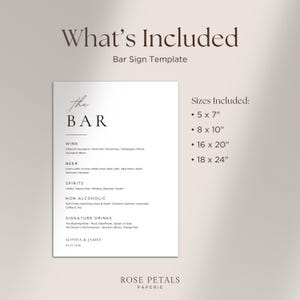 Wedding Bar Menu Sign | Editable Canva Template | Minimalist Bar Menu Sign | Elegant Wedding Drinks Menu | Signature Drink Sign | #SC image 4
