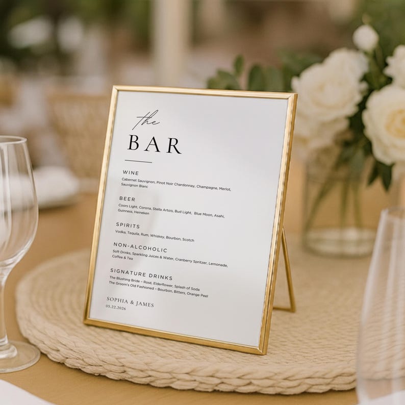 Wedding Bar Menu Sign | Editable Canva Template | Minimalist Bar Menu Sign | Elegant Wedding Drinks Menu | Signature Drink Sign | #SC image 5