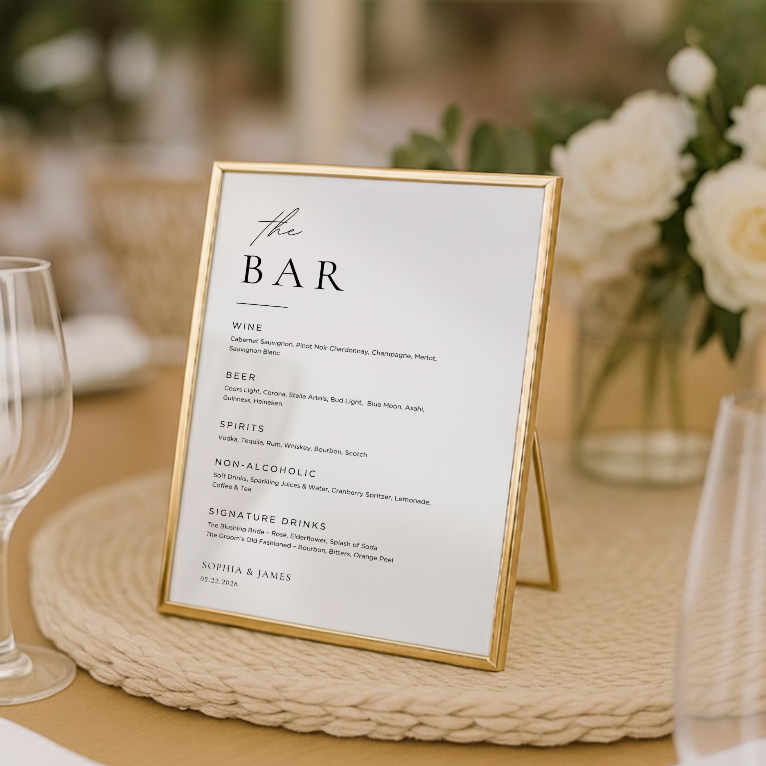 Wedding Bar Menu Sign | Editable Canva Template | Minimalist Bar Menu ...