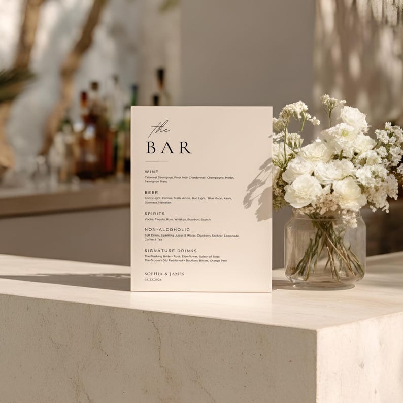 Wedding Bar Menu Sign | Editable Canva Template | Minimalist Bar Menu Sign | Elegant Wedding Drinks Menu | Signature Drink Sign | #SC image 3