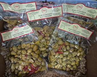 5 confezioni Olive schiacciate condite alla contadina - produzione artigianale