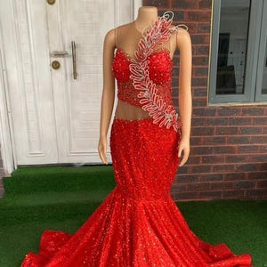 Red Prom Dress, Sequins Mermaid Evening Gown, Prom Dress, Elegant Wedding Reception Dress, Sparkly Gala Dress, Custom Formal Dress