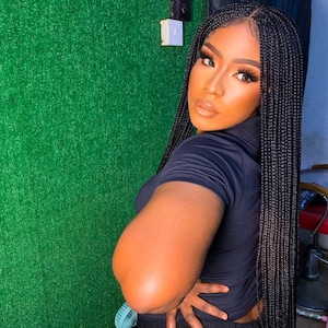 Long Black Braided Wig, Lace Knotless Box Braids Wig for Black Women, Natural Hairline Glueless Synthetic Wig, Boho Protective Style