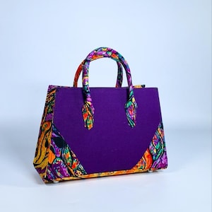 Purple Ankara Print Handbag: African-Inspired Laptop Bag