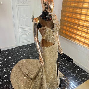 Prom Dress, Gold Wedding Reception Dress, Prom Dress Black Girl, Mermaid Sequins Dress, Wedding Guest Dress,Red Carpet Dress, Birthday Dress