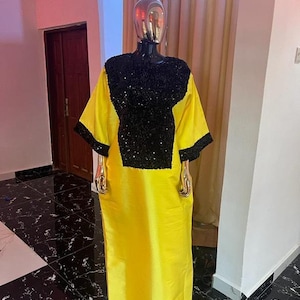 Mikado Silk and Sequins Bubu, African Women's Clothing, Rich Aunt Dress Style, Church Dress, Women Kaftan, Wedding Guest Dress