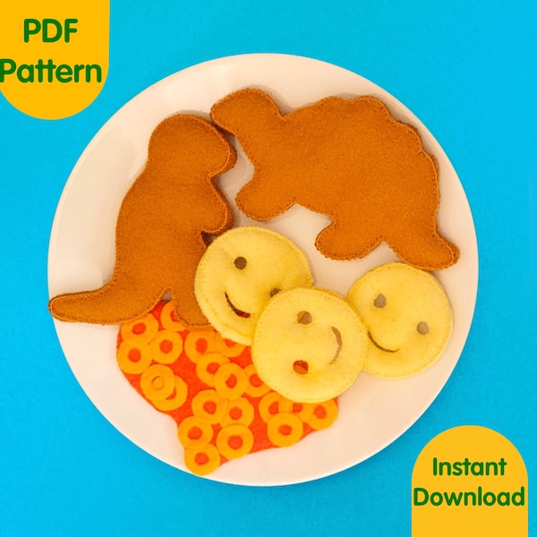 Turkey Dino, Potato Smiles & Spaghetti Hoops - Felt food digital sewing pattern