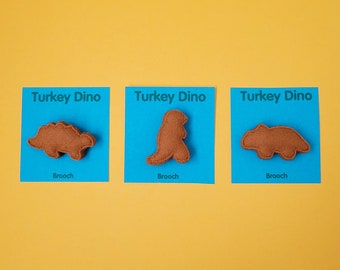 Set of 3, Turkey Dino Brooches - Stegosaurs, Triceratops & T-Rex