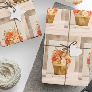 Carta da regalo per compleanno, design cupcake "Un piccolo desiderio di compleanno", elegante rotolo di carta da regalo per compleanni, baby shower, feste di primavera