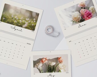 Calendario de pared 2026 con fotografías de temporada, fotos elegantes y hermosas, días festivos federales marcados en rojo, papel mate o brillante, 2 tamaños