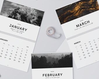2026 zwart-wit minimalistische wandkalender, moderne maandplanner, decor natuur, 11 x 8,5 (mat) en 14 x 11,5 (glanzend)