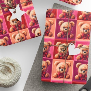 Carta da regalo Pop Art Teddy Bear, adorabile carta da regalo per San Valentino, finitura opaca o lucida, 3 misure: 30"×36", 30"×72" e 30"x180"