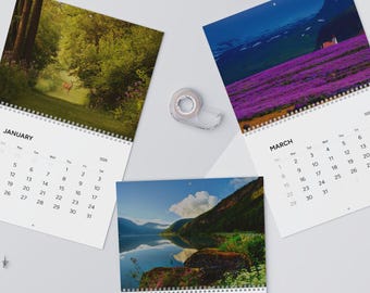 Calendario de pared de fotografía de naturaleza 2026, planificador mensual escénico, 28 x 21,5 cm (mate) o 35 x 29 cm (brillante)
