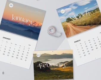 Väggkalender med landskapsfoton 2026, månadsplanerare för säsongsfotografering, naturscenorganisatör, 28x21 cm (matt) eller 35x28 cm (blank)