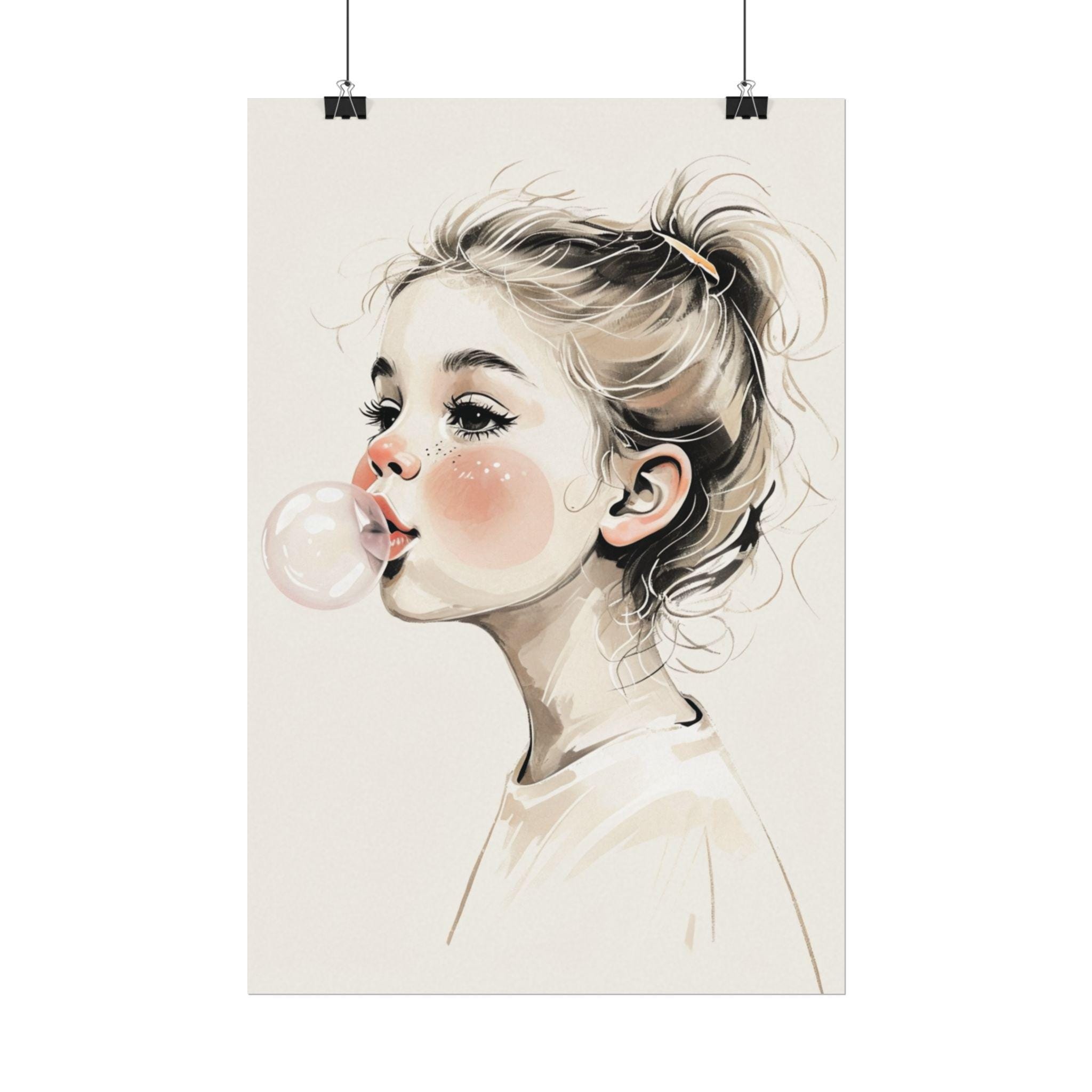 Textured Watercolor Matte Poster, Whimsical Girl Bubblegum Textured ...