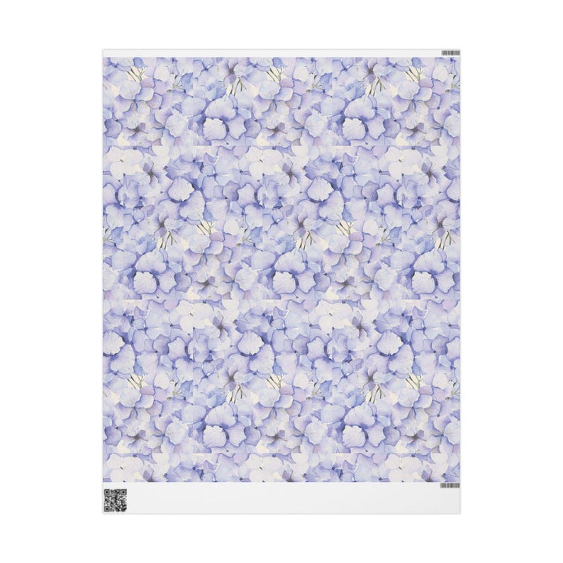 Periwinkle Hydrangea Floral Wrapping Paper: Lavender Blue Flower Gift Wrap 30" x 36"