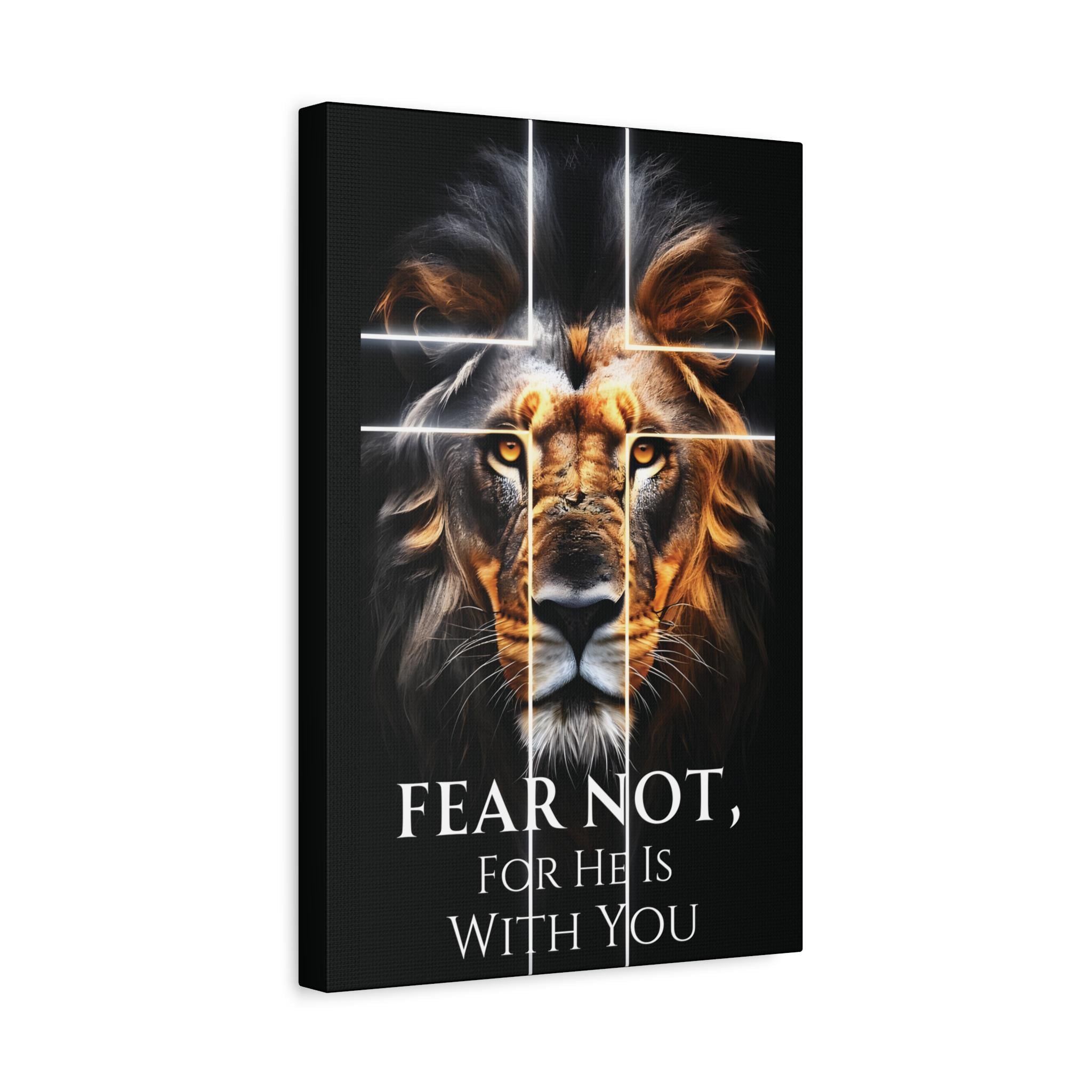 Lion Canvas Wall Art | Fear Not, For He is With You | Christian Wall Décor | Black & Gold Design | Matte Finish | Stretched 1.25" | 6 Sizes