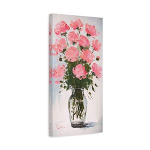 Floral Matte Canvas Wall Art, Stretched 1.25&quot;, Decorative Art Print, Pink Roses Artwork, Gift for Mother&#39;s Day, Art for Flower Lovers
