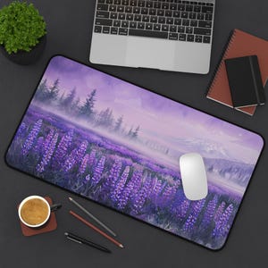 Misty Lavender Hill Desk Mat, Serene Purple Floral Mousepad, Home Office Decor, Gaming Mouse Pad, Gift for Nature Lovers, Desk Accessories