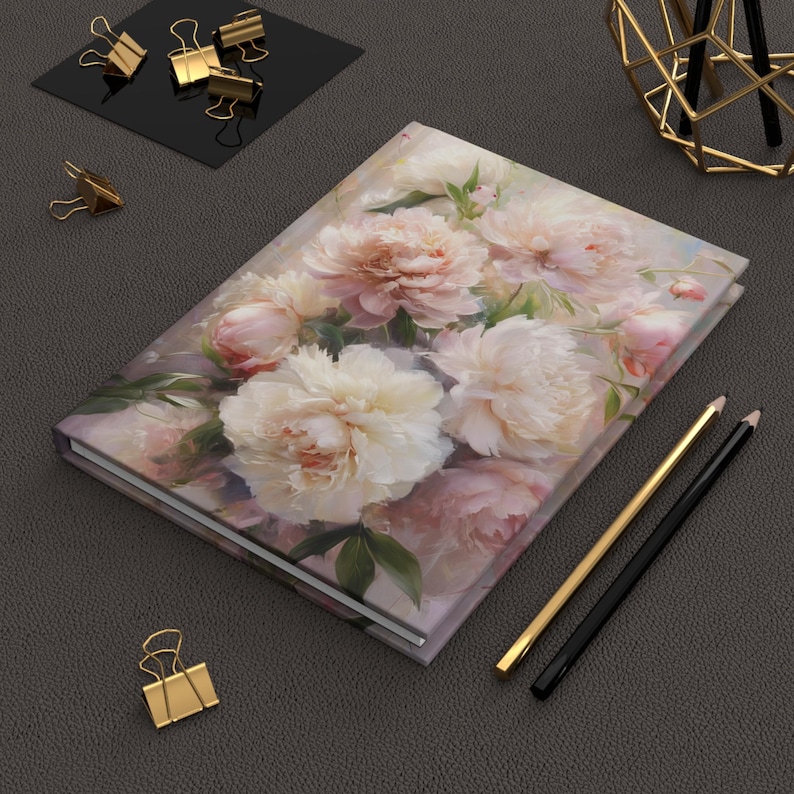 Pastel Peony Hardcover Journal Elegant Floral Design Writing Book Gift for Writers Flower Lovers Journaling Notebooks Matte Laminated Cover image 1