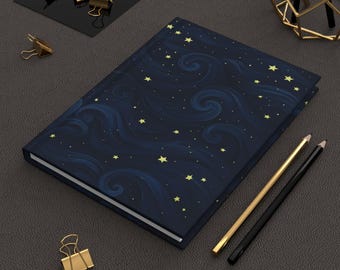 Starry Night Hardcover Journal, Galaxy Notebook, Writing Diary, Creative Journal, Gift for Writers, Cosmic Stationery, 5.75"x8", Matte Cover