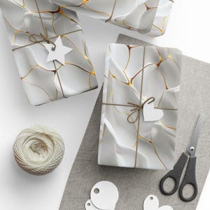 Carta da regalo bianca con venature dorate di lusso - Elegante carta da regalo per matrimonio, decorazione per anniversario, carta da regalo per compleanno sofisticata, 30"x36", 72", 180"