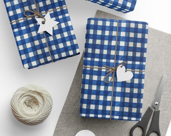 Elegant Blue Checkered Wrapping Paper, Gift Wrap for Birthdays, Weddings, Baby Showers, Blue Lovers, Special Occasions, Matte or Glossy