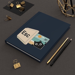 Cute Cat Escape Hardcover Journal, Whimsical Notebook, Gift for Cat Lovers, Students, Writers, Comic and Funny Diary, Humorous Illustration